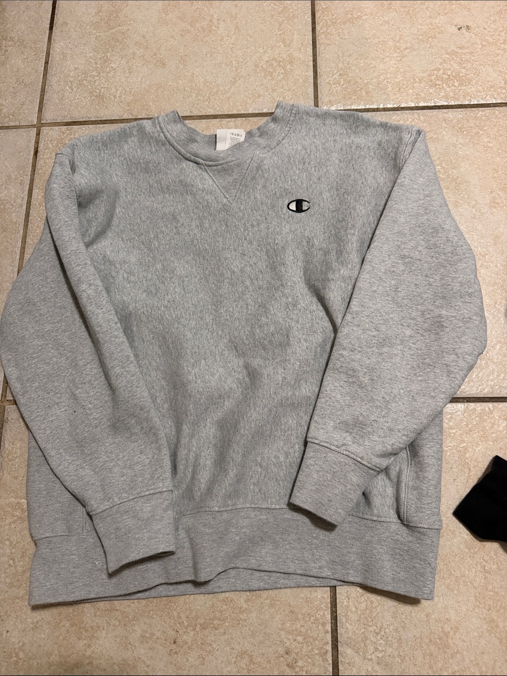 Champion Light Gray Crewneck Sweatshirt with Chest Logo